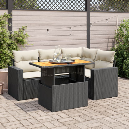 5-tlg. Garten-Sofagarnitur mit Kissen Schwarz Poly Rattan