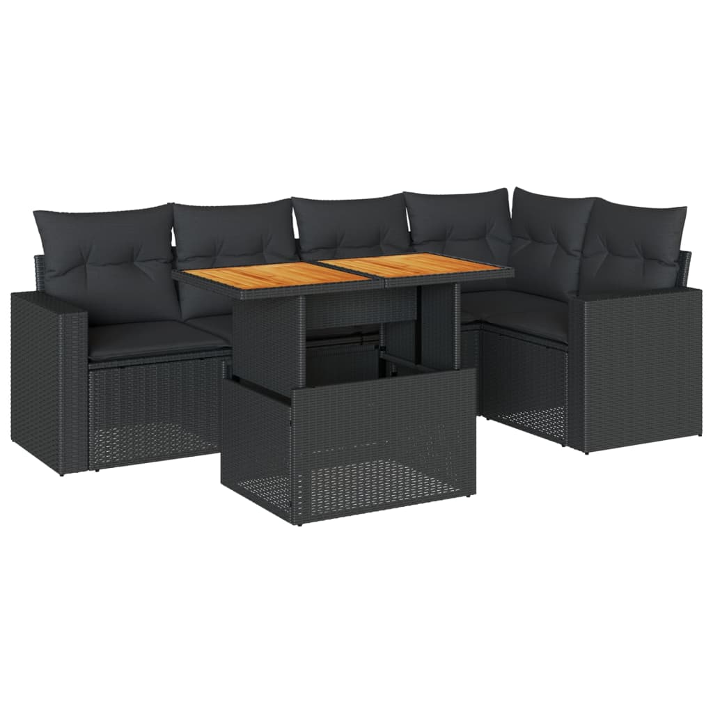 6-tlg. Garten-Sofagarnitur mit Kissen Schwarz Poly Rattan