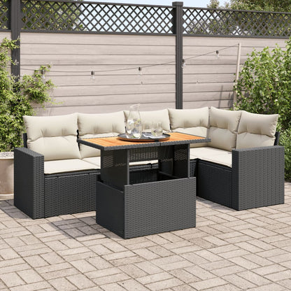 6-tlg. Garten-Sofagarnitur mit Kissen Schwarz Poly Rattan