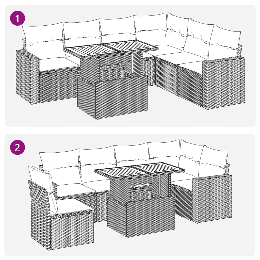 7-tlg. Garten-Sofagarnitur mit Kissen Schwarz Poly Rattan