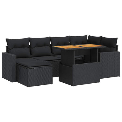 7-tlg. Garten-Sofagarnitur mit Kissen Schwarz Poly Rattan