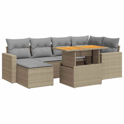 7-tlg. Garten-Sofagarnitur mit Kissen Beige Poly Rattan