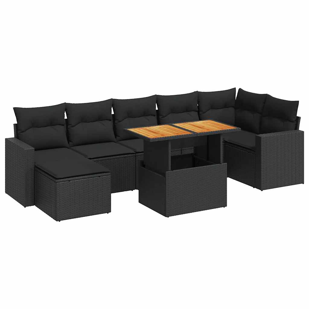 8-tlg. Garten-Sofagarnitur mit Kissen Schwarz Poly Rattan