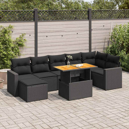 8-tlg. Garten-Sofagarnitur mit Kissen Schwarz Poly Rattan