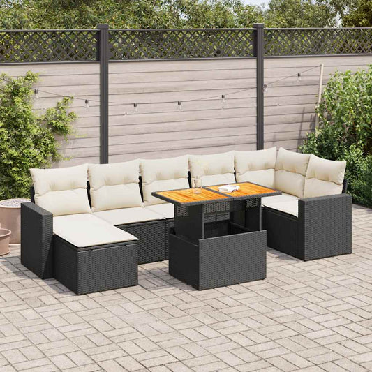 8-tlg. Garten-Sofagarnitur mit Kissen Schwarz Poly Rattan