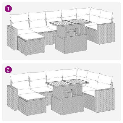 8-tlg. Garten-Sofagarnitur mit Kissen Grau Poly Rattan