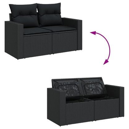 11-tlg. Garten-Sofagarnitur mit Kissen Schwarz Poly Rattan