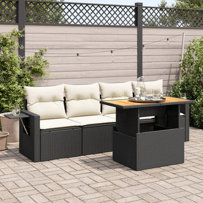 5-tlg. Garten-Sofagarnitur mit Kissen Schwarz Poly Rattan