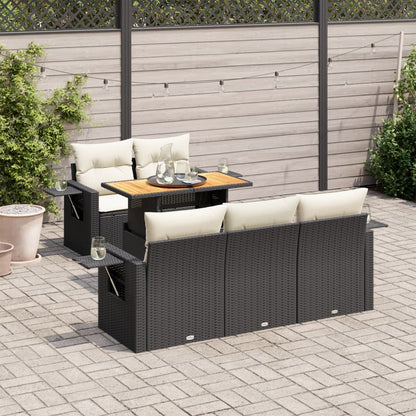 6-tlg. Garten-Sofagarnitur mit Kissen Schwarz Poly Rattan