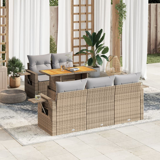 6-tlg. Garten-Sofagarnitur mit Kissen Beige Poly Rattan