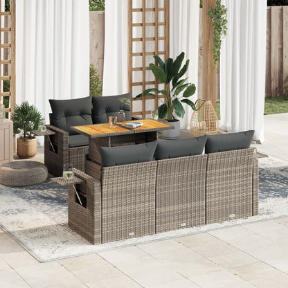 6-tlg. Garten-Sofagarnitur mit Kissen Grau Poly Rattan