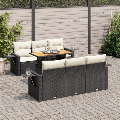 7-tlg. Garten-Sofagarnitur mit Kissen Schwarz Poly Rattan