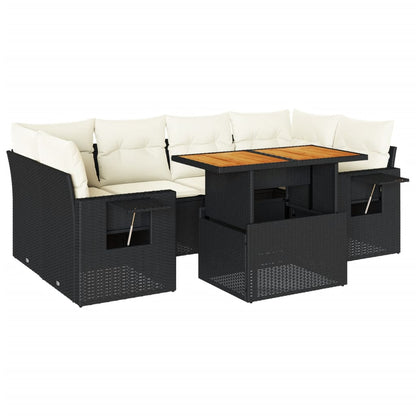 7-tlg. Garten-Sofagarnitur mit Kissen Schwarz Poly Rattan