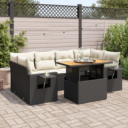 7-tlg. Garten-Sofagarnitur mit Kissen Schwarz Poly Rattan