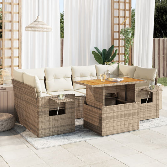 7-tlg. Garten-Sofagarnitur mit Kissen Beige Poly Rattan