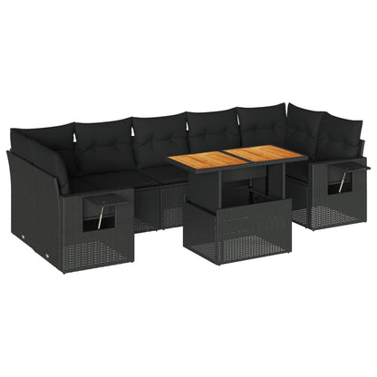 8-tlg. Garten-Sofagarnitur mit Kissen Schwarz Poly Rattan