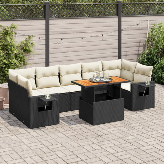 8-tlg. Garten-Sofagarnitur mit Kissen Schwarz Poly Rattan