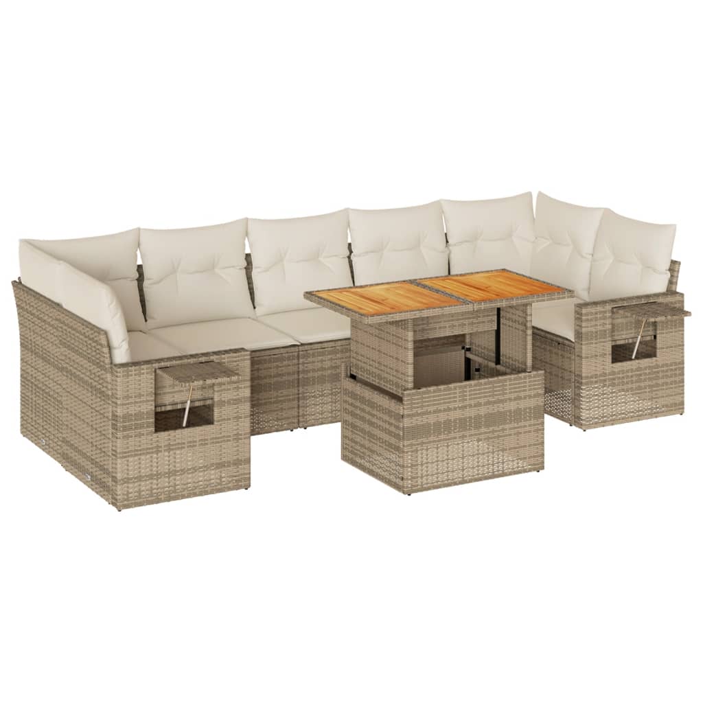 8-tlg. Garten-Sofagarnitur mit Kissen Beige Poly Rattan