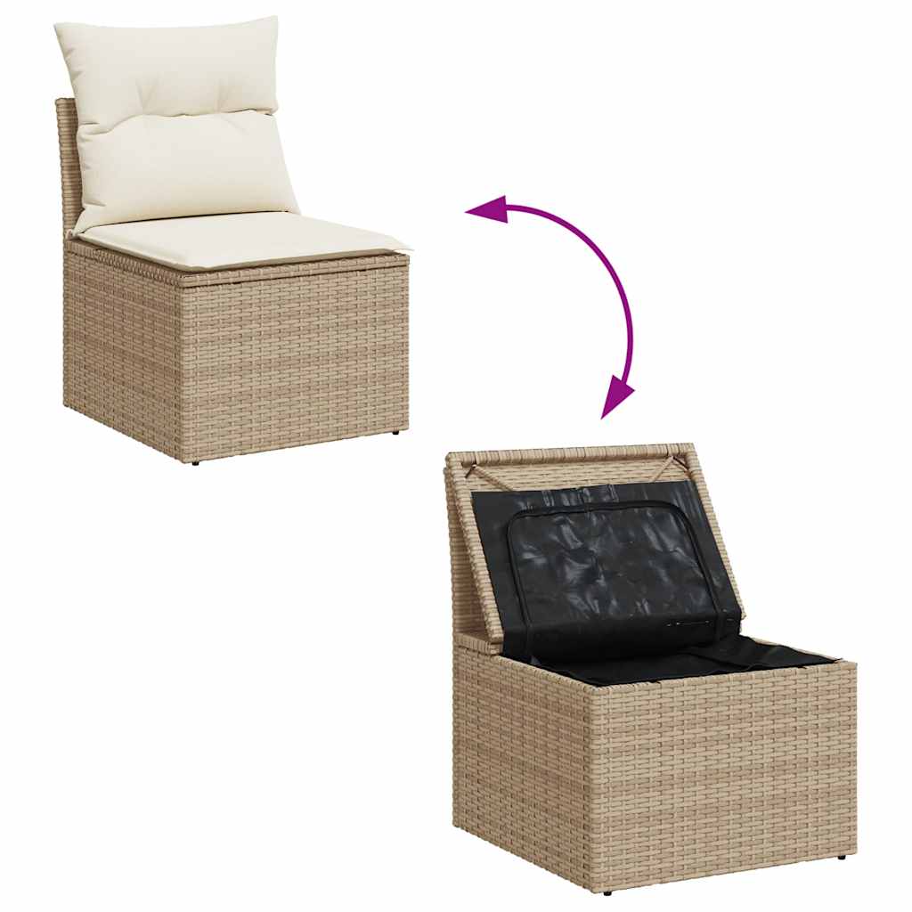 8-tlg. Garten-Sofagarnitur mit Kissen Beige Poly Rattan