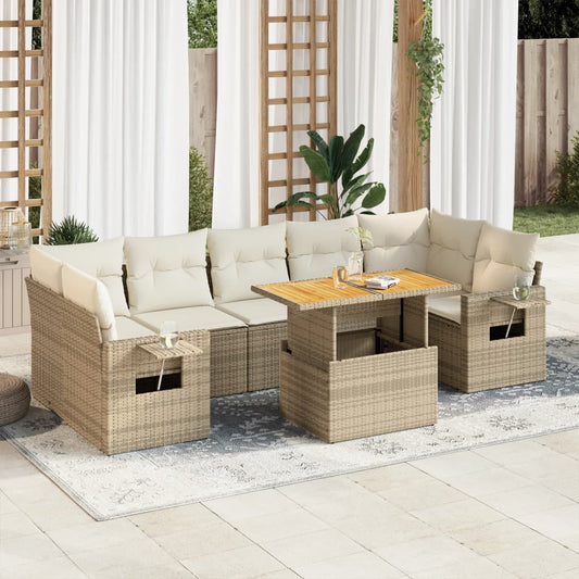 8-tlg. Garten-Sofagarnitur mit Kissen Beige Poly Rattan