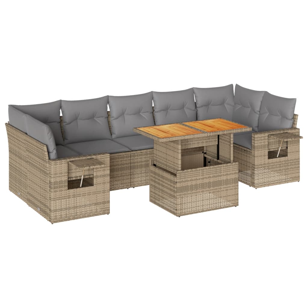 8-tlg. Garten-Sofagarnitur mit Kissen Beige Poly Rattan