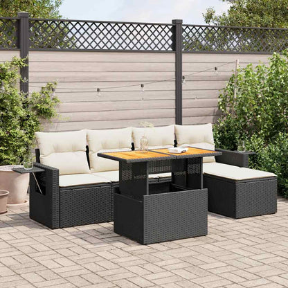 6-tlg. Garten-Sofagarnitur mit Kissen Schwarz Poly Rattan