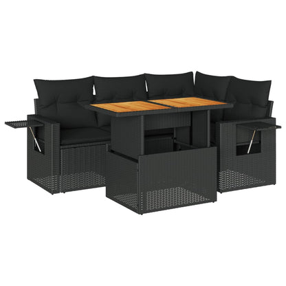 5-tlg. Garten-Sofagarnitur mit Kissen Schwarz Poly Rattan