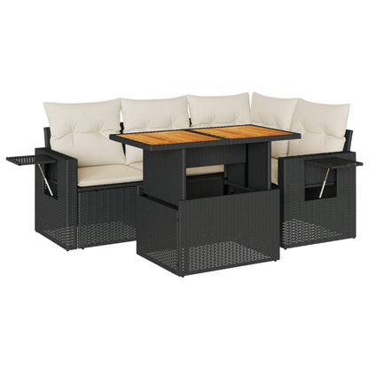 5-tlg. Garten-Sofagarnitur mit Kissen Schwarz Poly Rattan