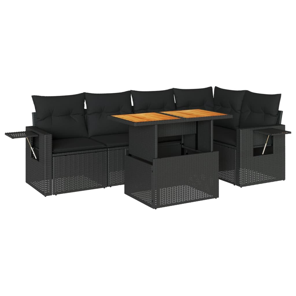 6-tlg. Garten-Sofagarnitur mit Kissen Schwarz Poly Rattan