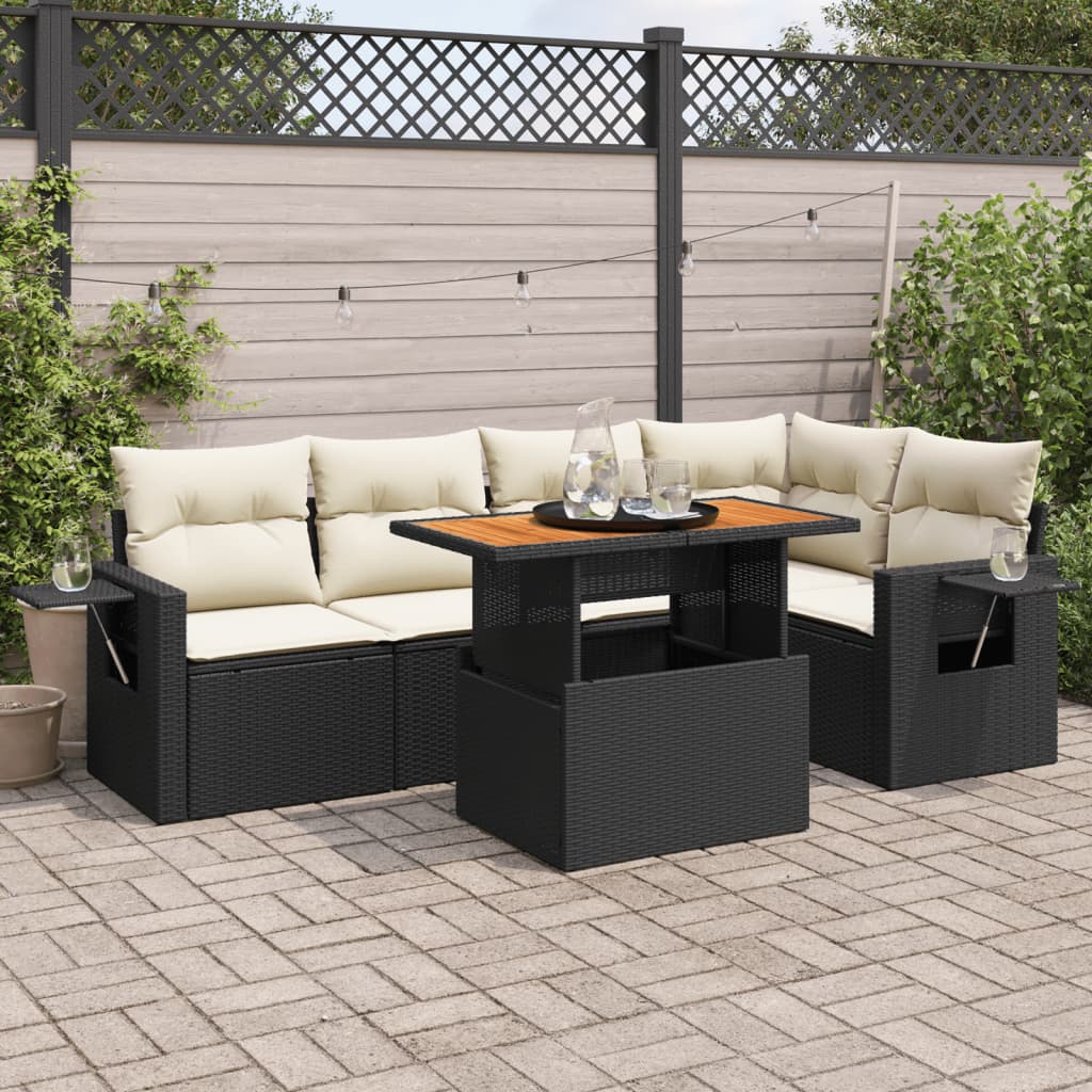 6-tlg. Garten-Sofagarnitur mit Kissen Schwarz Poly Rattan