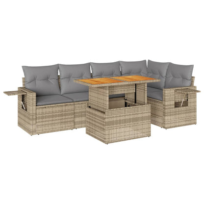 6-tlg. Garten-Sofagarnitur mit Kissen Beige Poly Rattan