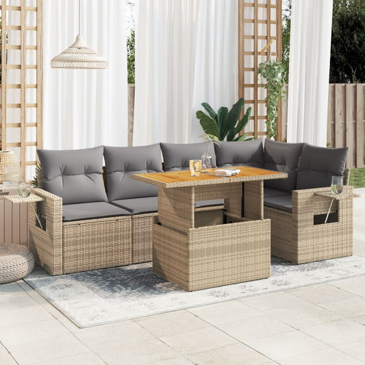 6-tlg. Garten-Sofagarnitur mit Kissen Beige Poly Rattan