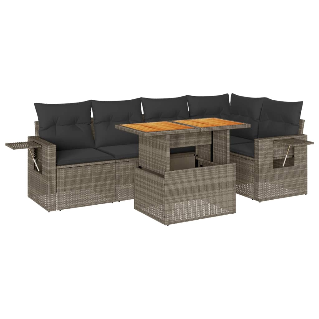 6-tlg. Garten-Sofagarnitur mit Kissen Grau Poly Rattan