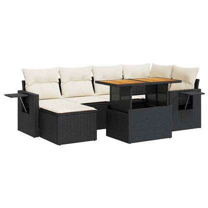 7-tlg. Garten-Sofagarnitur mit Kissen Schwarz Poly Rattan