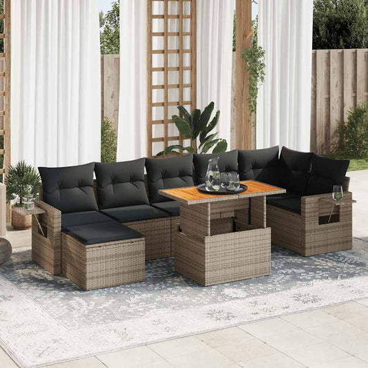 8-tlg. Garten-Sofagarnitur mit Kissen Grau Poly Rattan