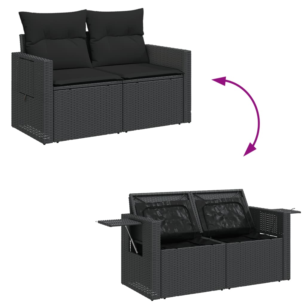 10-tlg. Garten-Sofagarnitur mit Kissen Schwarz Poly Rattan