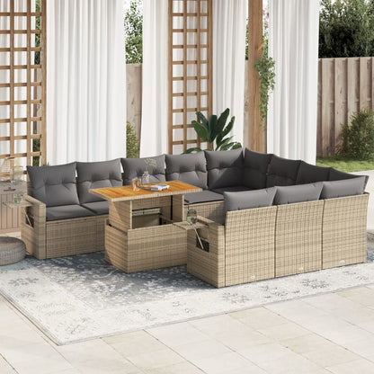 11-tlg. Garten-Sofagarnitur mit Kissen Beige Poly Rattan