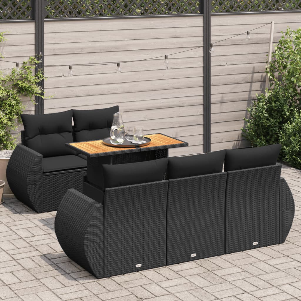 6-tlg. Garten-Sofagarnitur mit Kissen Schwarz Poly Rattan