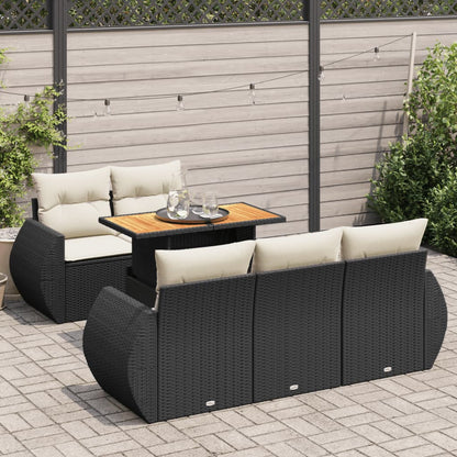 6-tlg. Garten-Sofagarnitur mit Kissen Schwarz Poly Rattan