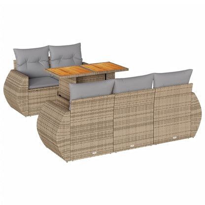 6-tlg. Garten-Sofagarnitur mit Kissen Beige Poly Rattan