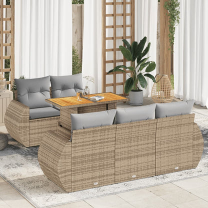 6-tlg. Garten-Sofagarnitur mit Kissen Beige Poly Rattan