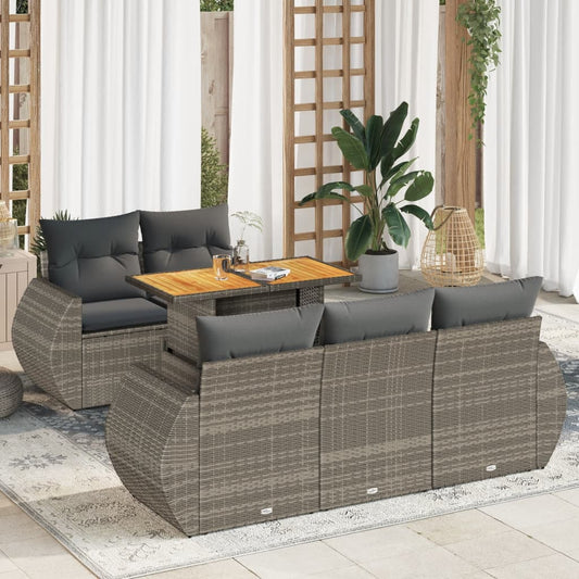 6-tlg. Garten-Sofagarnitur mit Kissen Grau Poly Rattan