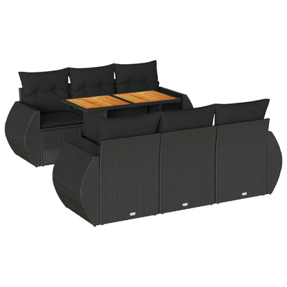 7-tlg. Garten-Sofagarnitur mit Kissen Schwarz Poly Rattan