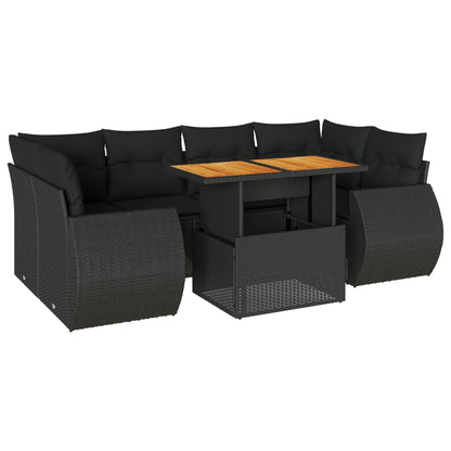 7-tlg. Garten-Sofagarnitur mit Kissen Schwarz Poly Rattan