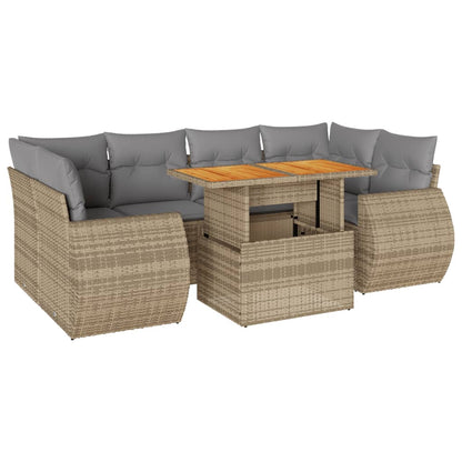 7-tlg. Garten-Sofagarnitur mit Kissen Beige Poly Rattan