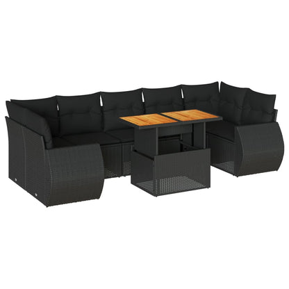 8-tlg. Garten-Sofagarnitur mit Kissen Schwarz Poly Rattan