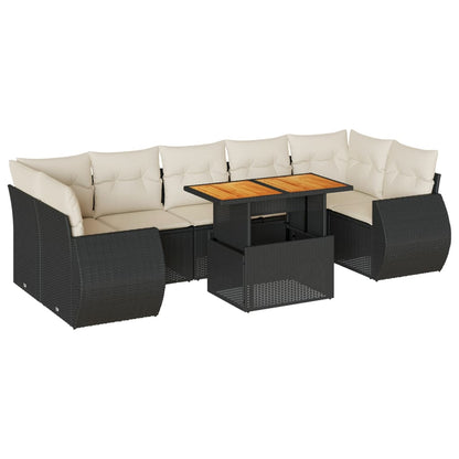 8-tlg. Garten-Sofagarnitur mit Kissen Schwarz Poly Rattan