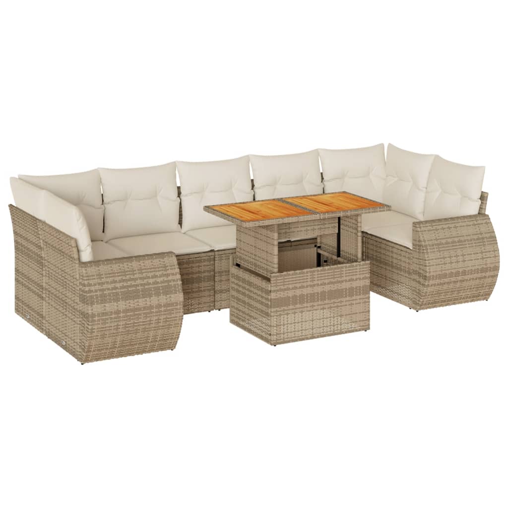 8-tlg. Garten-Sofagarnitur mit Kissen Beige Poly Rattan