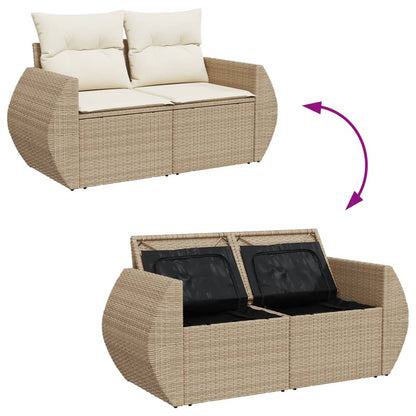 8-tlg. Garten-Sofagarnitur mit Kissen Beige Poly Rattan