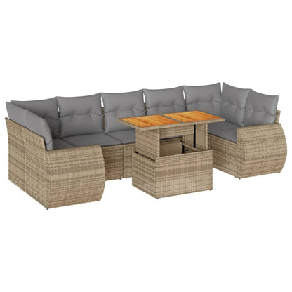 8-tlg. Garten-Sofagarnitur mit Kissen Beige Poly Rattan